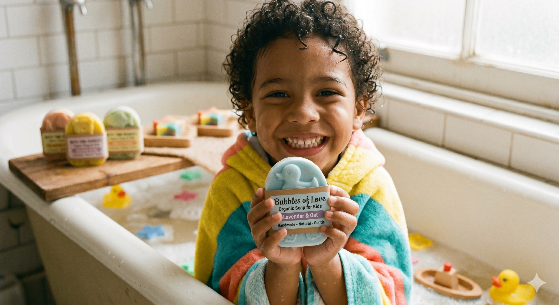 Colorful handmade natural soaps for kids